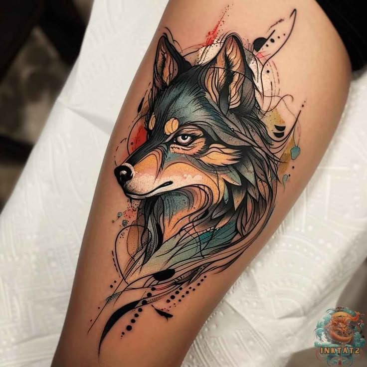 geometric wolf tattoo design