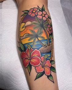 Grooving-Palm-Tree-Beach-Tattoo-design