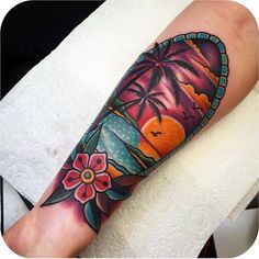 Grooving-Palm-Tree-Beach-Tattoo-ideas