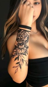 Black and grey girly sleeve tattoo