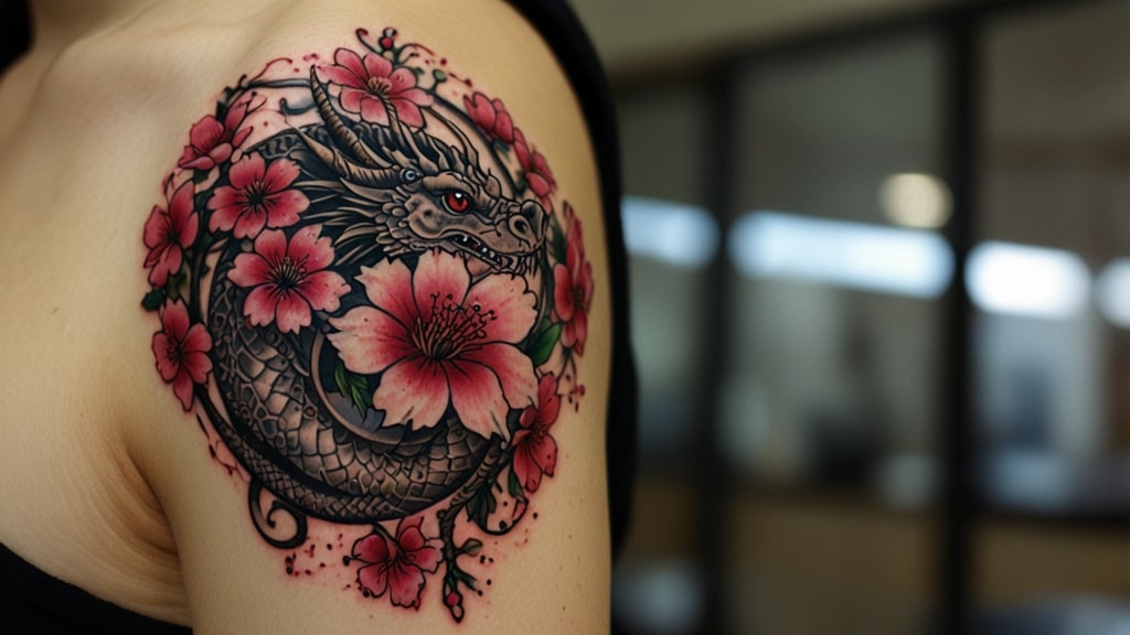Dragon and Cherry Blossom Tattoo design ideas