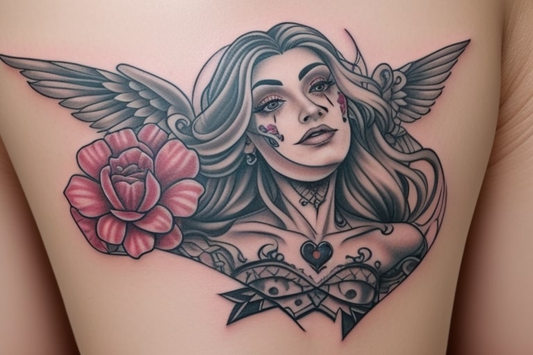 Feminine Traditional Tattoo Timeless Beauty on Skin