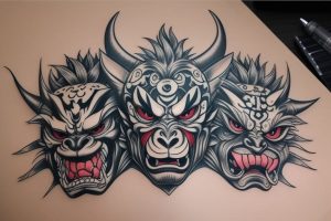 Onimask tattoo design for girls