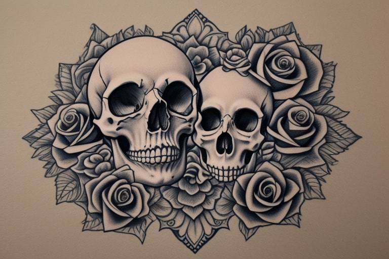 Skull with Rose and Ornament