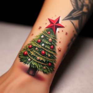 Christmas Minimalist Tree Tattoo design ideas for girls