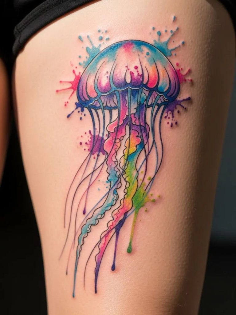 Watercolor Jellyfish Tattoos