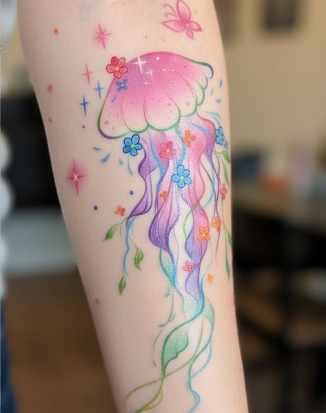 Watercolor Jellyfish Tattoos for girls