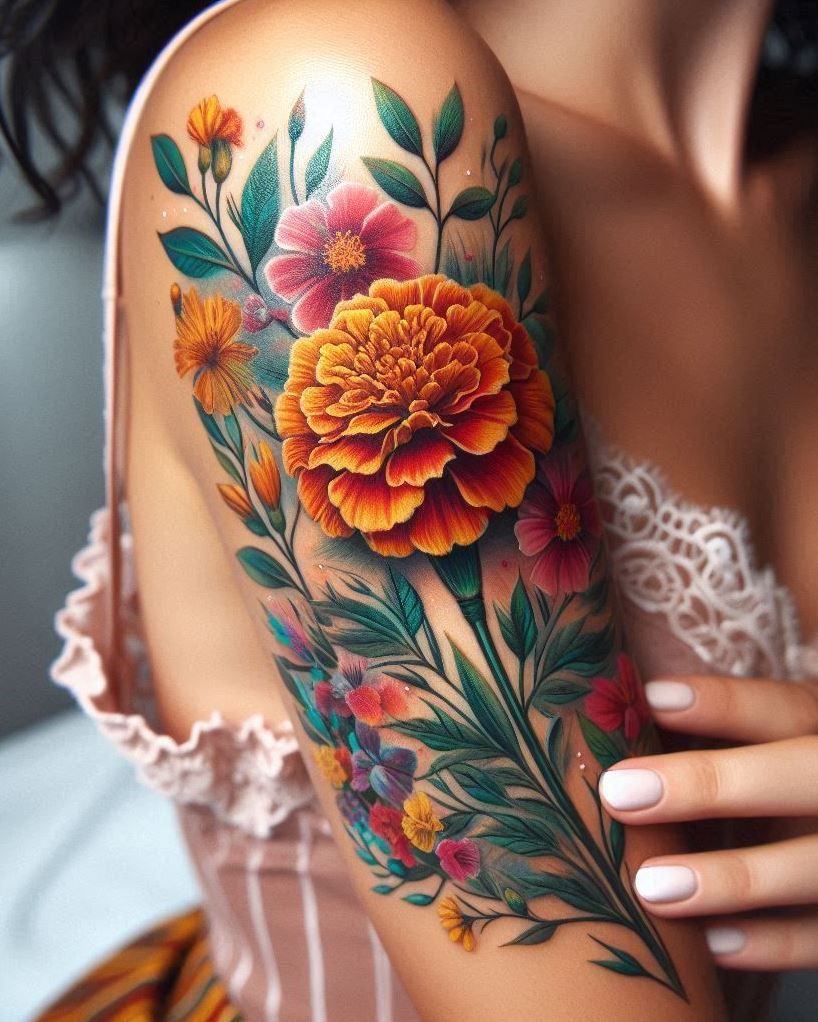 Fine Line May Birth Flower Tattoos