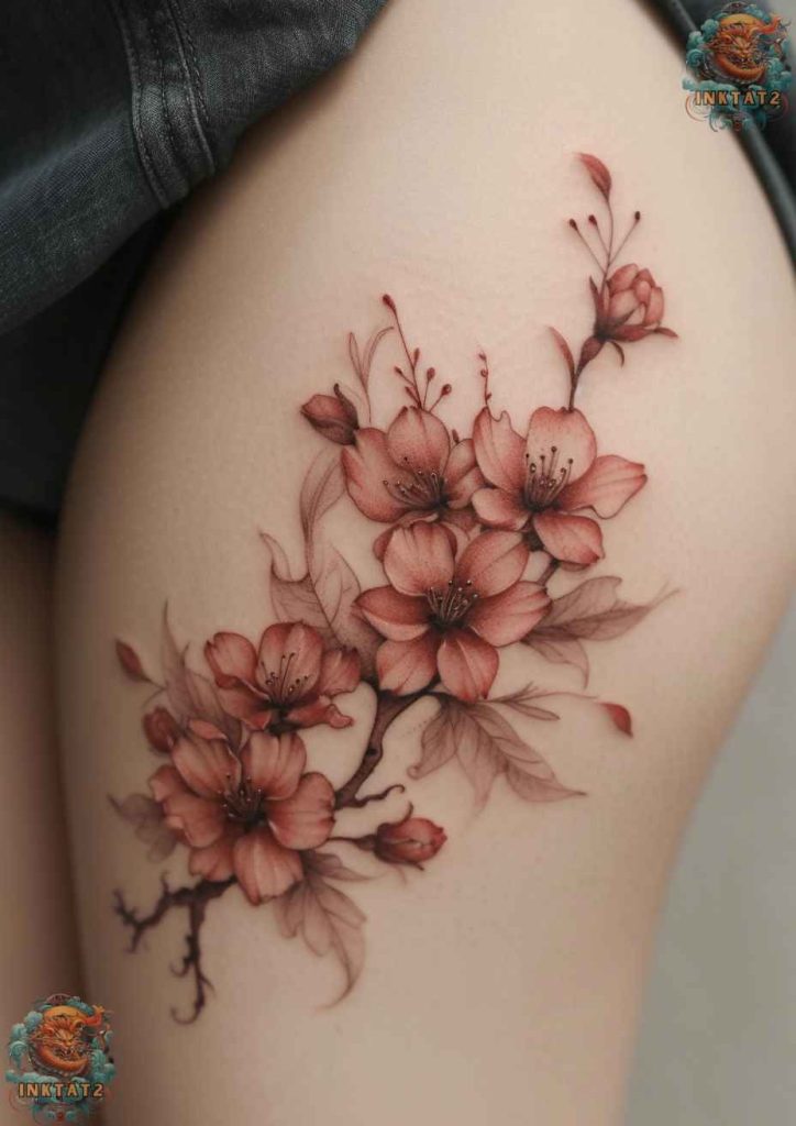 Cherry Blossom Thigh Tattoos