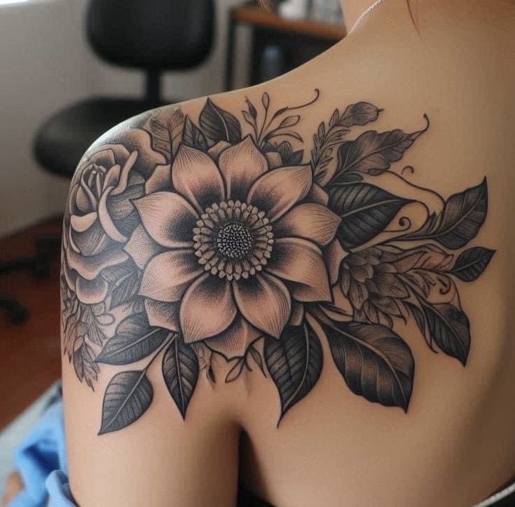 Daisy Flower Back Tattoo