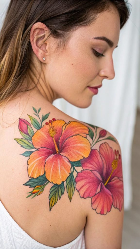 Hibiscus Flower Back Tattoo