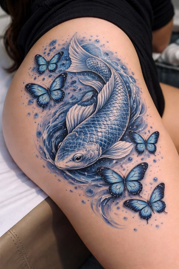 Koi Fish Thigh Tattoos