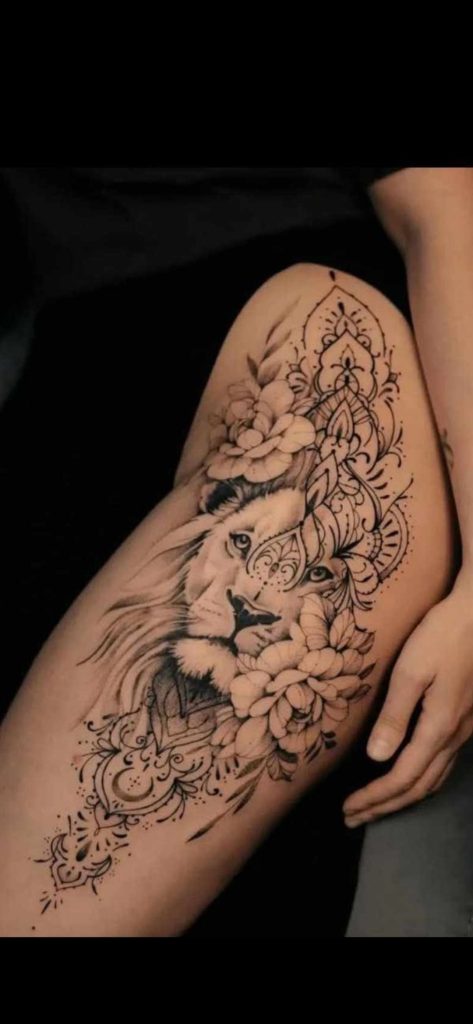 Lioness Thigh Tattoos