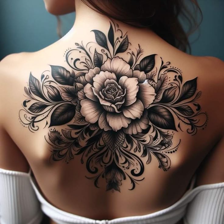 Magnolia Flower Back Tattoo