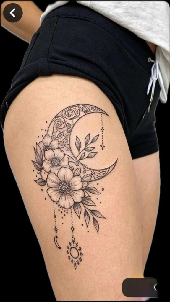 Moon Phase Thigh Tattoos