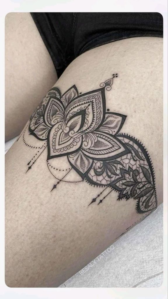 Ornamental Lace Thigh Tattoos