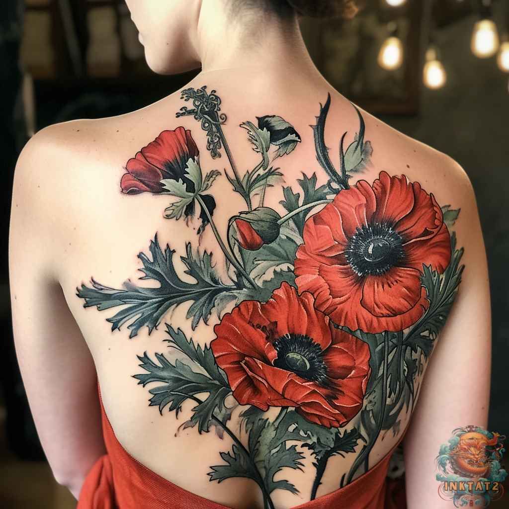 Poppy Flower Back Tattoo