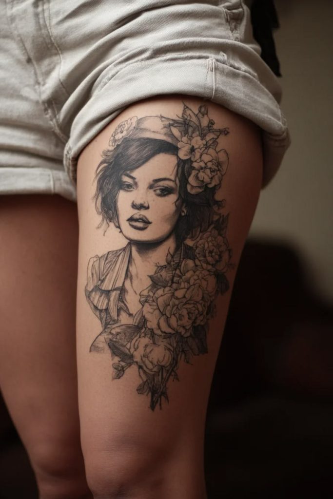 Portrait Thigh Tattoos