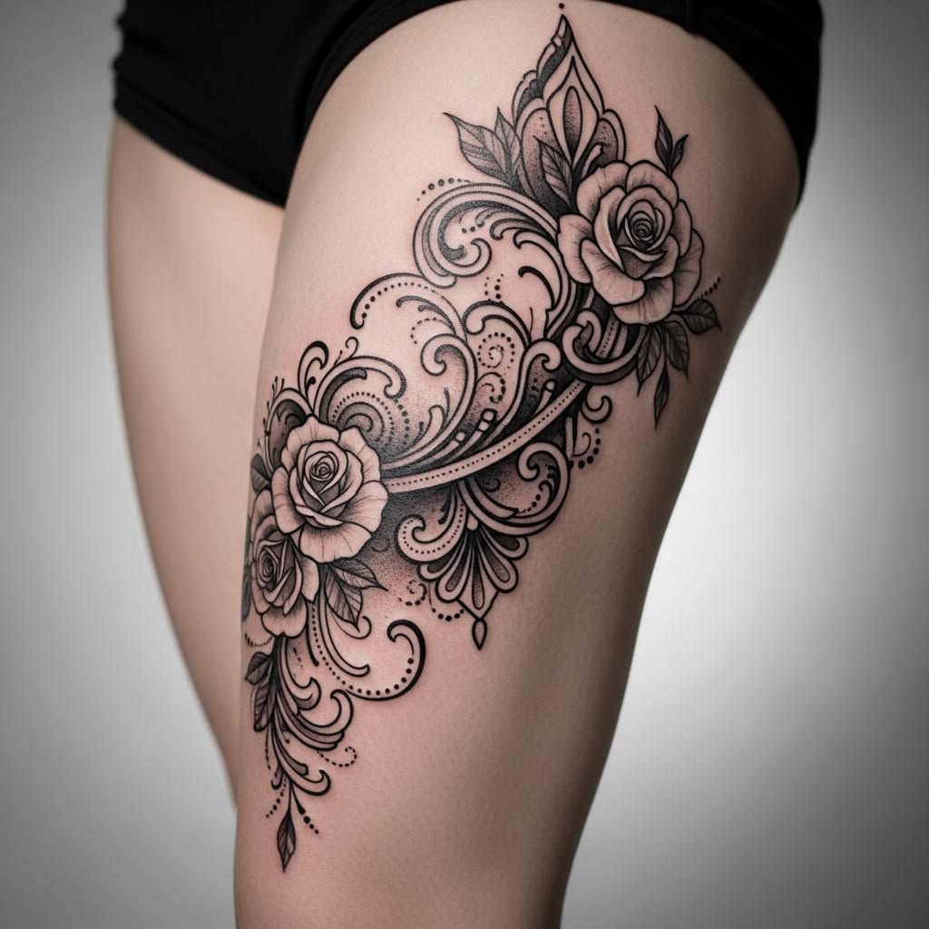 Rose Thigh Tattoos