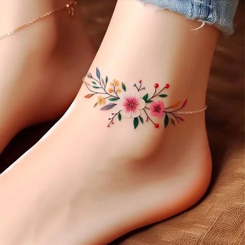 cute flower ankle tattoos