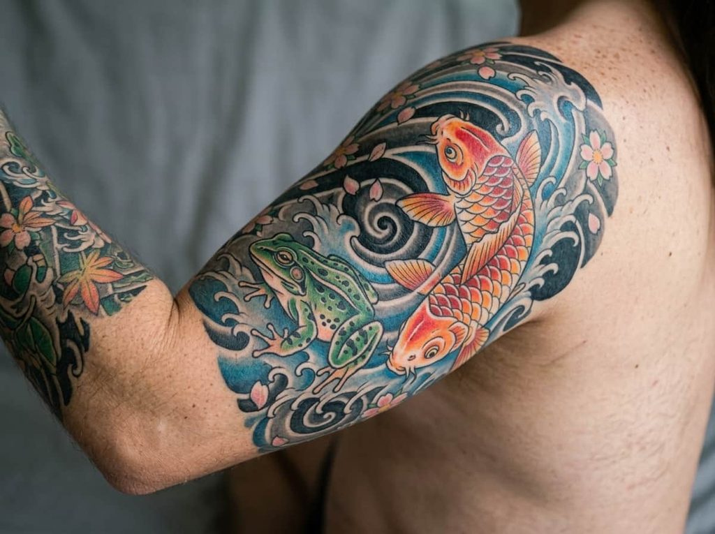 Japanese Frog and Koi Tattoo
